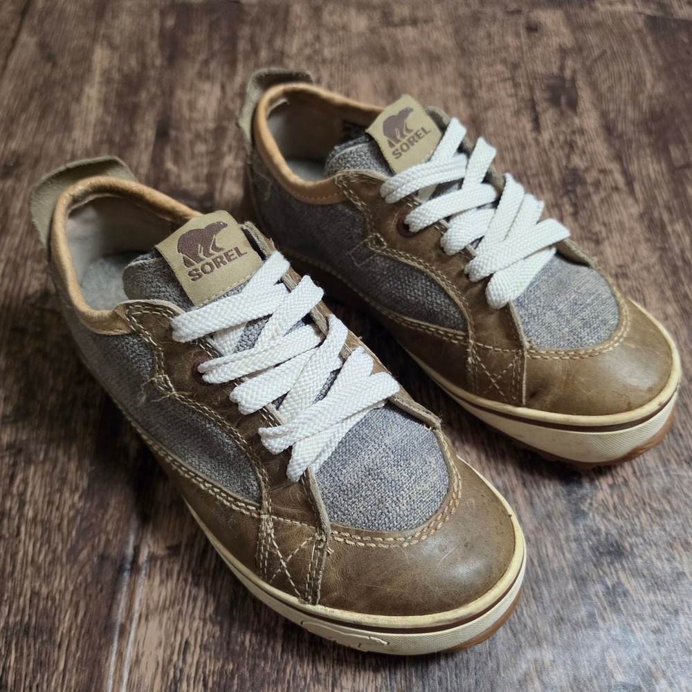 SOREL Low Top Sneakers‎ Womens 5 Brown Leather Canvas Lace Up NL1610-201